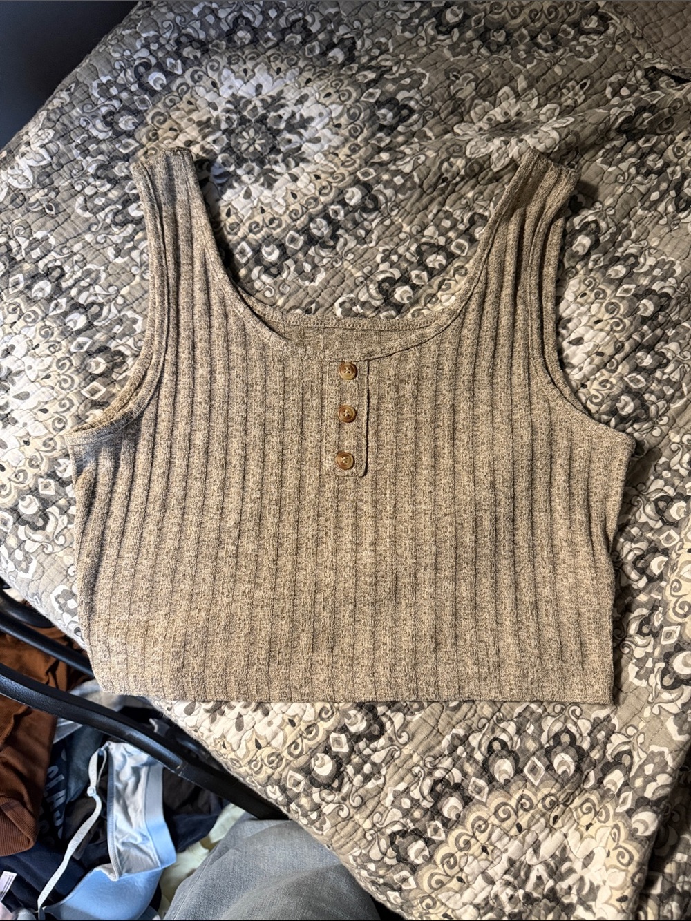 Ribbed Knit Crop Tank Top in Taupe